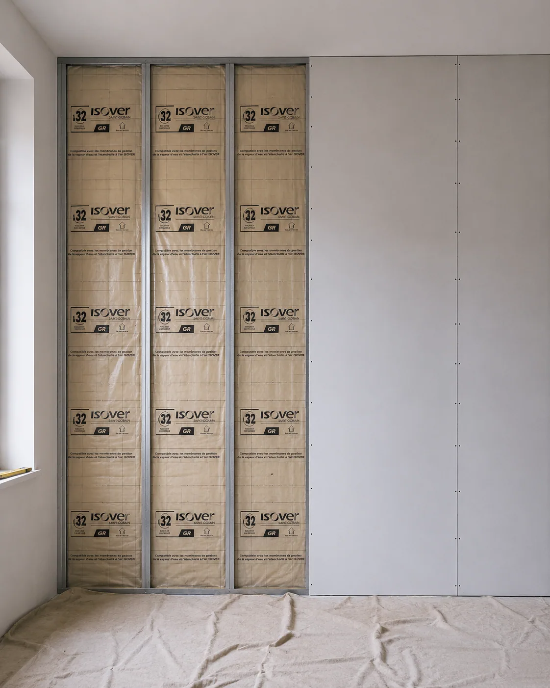 Doublage thermique sur ossature — chantier Pau
