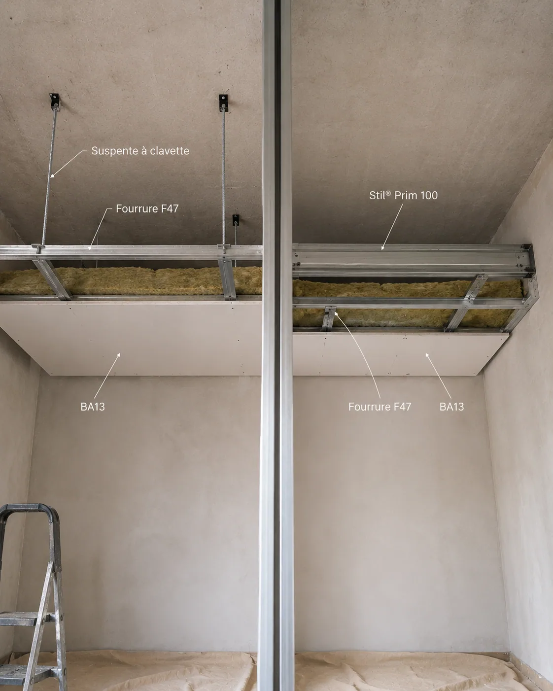 Comparatif suspendu vs autoportant — vue chantier