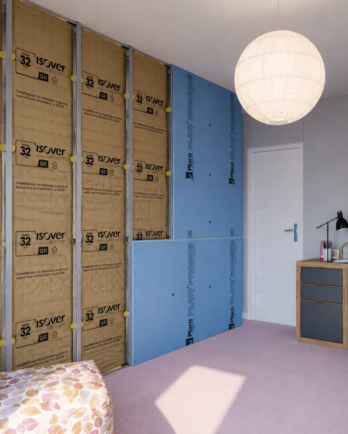 Faux plafond phonique double-peau — chantier Bordeaux